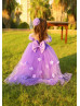 Lavender 3D Flowers Tulle Corset Back Flower Girl Dress
